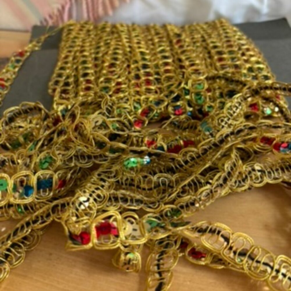 PER YARD Gold Metallic Sequin Trim Red Green Blue Sewing Costume Suppl